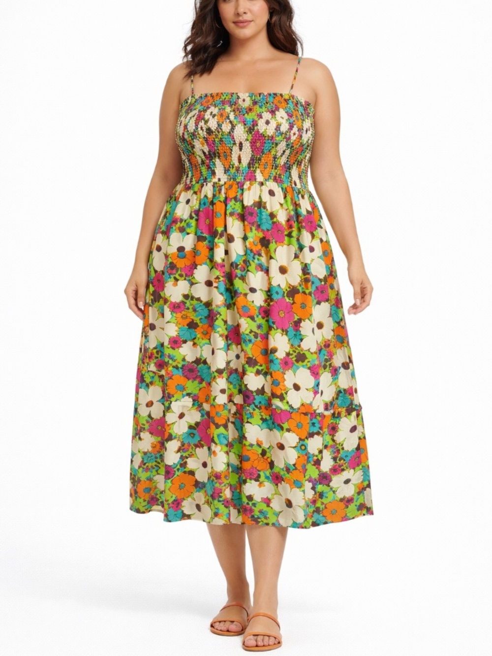 Floral Smocked Midi Sundress in Multi